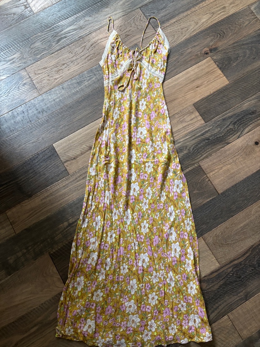 Free People Floral Spaghetti-Strap Maxi Dress in Mustard